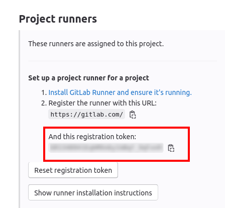 Runner registration token